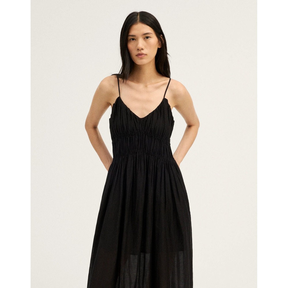 Madewell Ruched V-Neck Sleeveless Maxi Dress Jet Black Large NWT